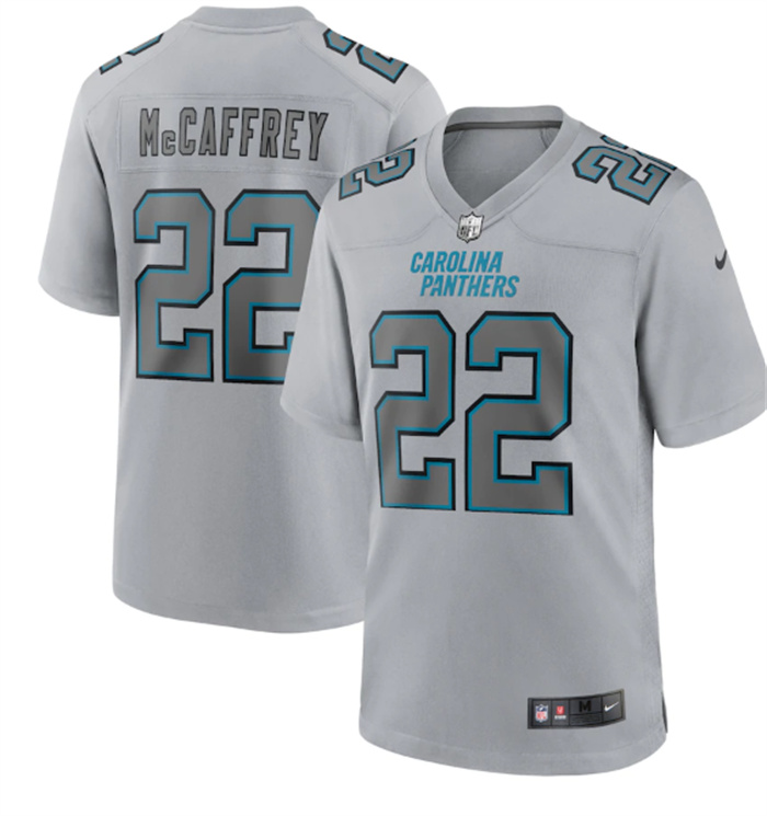 Men's Carolina Panthers #22 Christian McCaffrey Grey Atmosphere Fashion Stitched Game Jersey Men's Carolina Panthers #22 Christian McCaffrey Grey Atmosphere Fashion Stitched Game Jersey