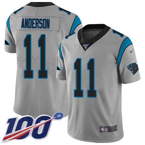 Nike Panthers #11 Robby Anderson Silver Men's Stitched NFL Limited Inverted Legend 100th Season Jersey Nike Panthers #11 Robby Anderson Silver Men's Stitched NFL Limited Inverted Legend 100th Season Jersey
