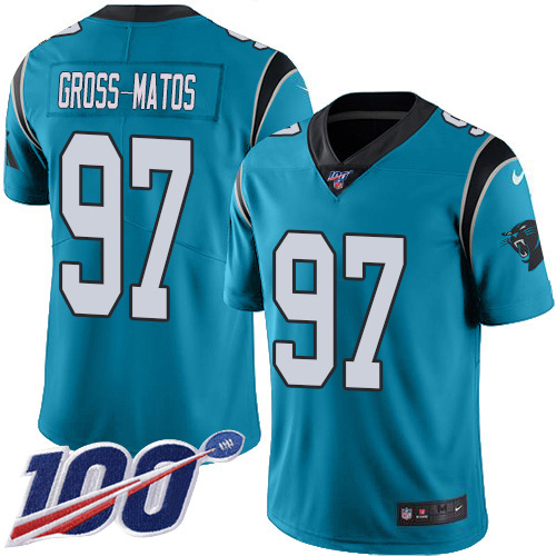 Nike Panthers #97 Yetur Gross-Matos Blue Alternate Men's Stitched NFL 100th Season Vapor Untouchable Limited Jersey Nike Panthers #97 Yetur Gross-Matos Blue Alternate Men's Stitched NFL 100th Season Vapor Untouchable Limited Jersey