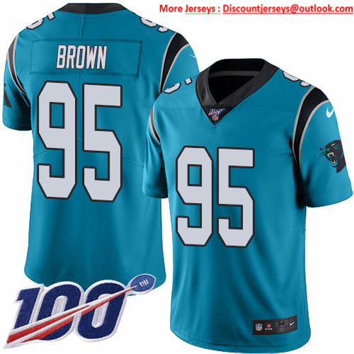 Nike Panthers #95 Derrick Brown Blue Alternate Men's Stitched NFL 100th Season Vapor Untouchable Limited Jersey Nike Panthers #95 Derrick Brown Blue Alternate Men's Stitched NFL 100th Season Vapor Untouchable Limited Jersey