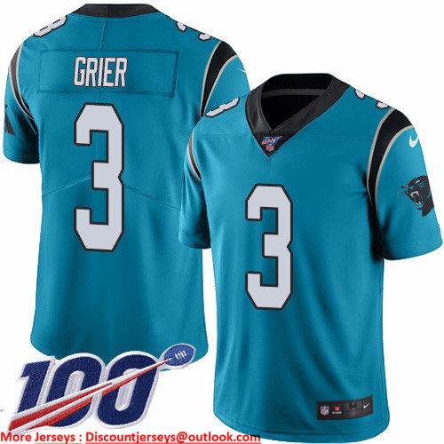 Nike Panthers #3 Will Grier Blue Alternate Men's Stitched NFL 100th Season Vapor Untouchable Limited Jersey