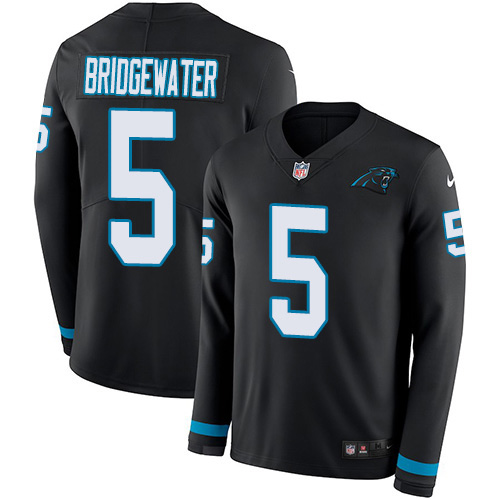 Nike Panthers #5 Teddy Bridgewater Black Team Color Men's Stitched NFL Limited Therma Long Sleeve Jersey Nike Panthers #5 Teddy Bridgewater Black Team Color Men's Stitched NFL Limited Therma Long Sleeve Jersey
