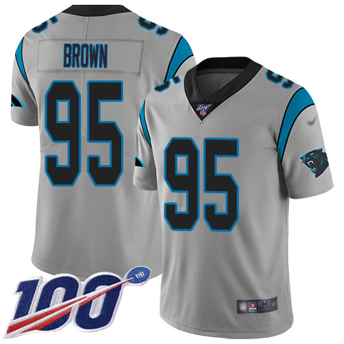 Nike Panthers #95 Derrick Brown Silver Men's Stitched NFL Limited Inverted Legend 100th Season Jersey Nike Panthers #95 Derrick Brown Silver Men's Stitched NFL Limited Inverted Legend 100th Season Jersey