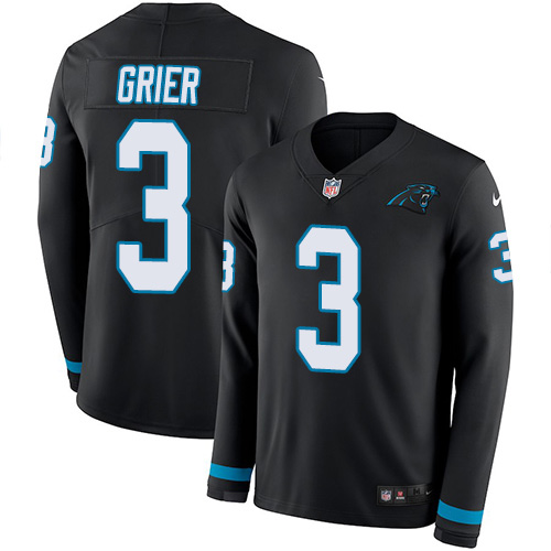 Nike Panthers #3 Will Grier Black Team Color Men's Stitched NFL Limited Therma Long Sleeve Jersey Nike Panthers #3 Will Grier Black Team Color Men's Stitched NFL Limited Therma Long Sleeve Jersey