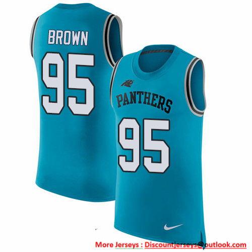 Nike Panthers #95 Derrick Brown Blue Alternate Men's Stitched NFL Limited Rush Tank Top Jersey Nike Panthers #95 Derrick Brown Blue Alternate Men's Stitched NFL Limited Rush Tank Top Jersey