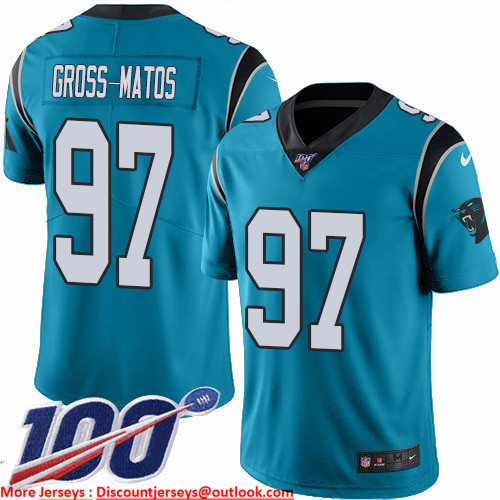 Nike Panthers #97 Yetur Gross-Matos Blue Men's Stitched NFL Limited Rush 100th Season Jersey Nike Panthers #97 Yetur Gross-Matos Blue Men's Stitched NFL Limited Rush 100th Season Jersey
