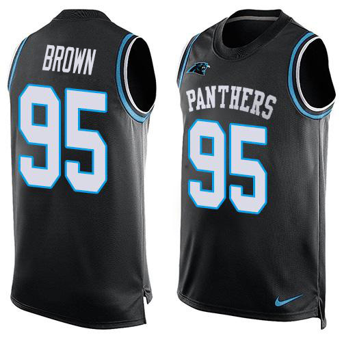 Nike Panthers #95 Derrick Brown Black Team Color Men's Stitched NFL Limited Tank Top Jersey Nike Panthers #95 Derrick Brown Black Team Color Men's Stitched NFL Limited Tank Top Jersey