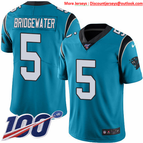 Nike Panthers #5 Teddy Bridgewater Blue Men's Stitched NFL Limited Rush 100th Season Jersey Nike Panthers #5 Teddy Bridgewater Blue Men's Stitched NFL Limited Rush 100th Season Jersey
