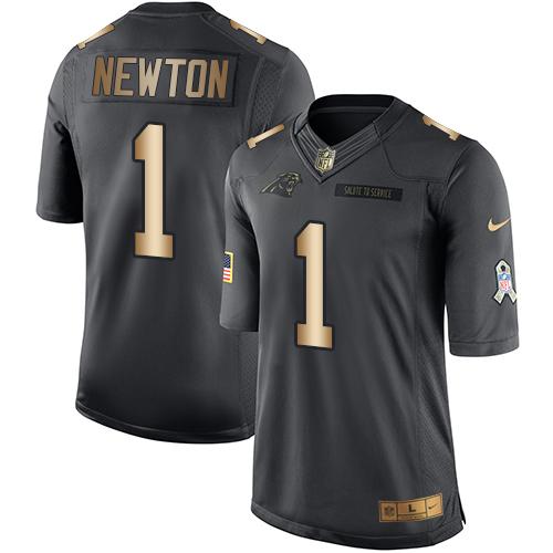 Nike Panthers #1 Cam Newton Black Men's Stitched NFL Limited Gold Salute To Service Jersey Nike Panthers #1 Cam Newton Black Men's Stitched NFL Limited Gold Salute To Service Jersey