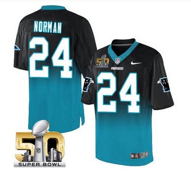 Nike Carolina Panthers #24 Josh Norman BlackBlue Super Bowl 50 Men's Stitched NFL Elite Fadeaway Fashion Jersey