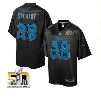 Nike Carolina Panthers #28 Jonathan Stewart Black Super Bowl 50 Men's NFL Pro Line Black Reverse Fashion Game Jersey