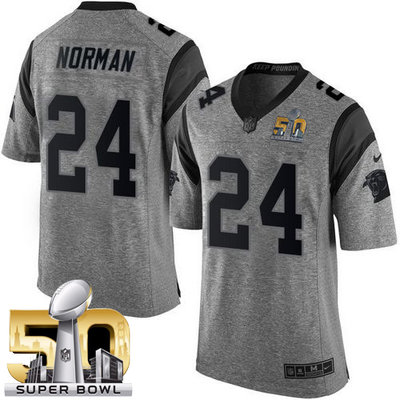 Nike Panthers #24 Josh Norman Gray Super Bowl 50 Men's Stitched NFL Limited Gridiron Gray Jersey