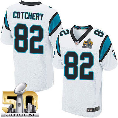 Nike Panthers #82 Jerricho Cotchery White Super Bowl 50 Men's Stitched NFL Elite Jersey