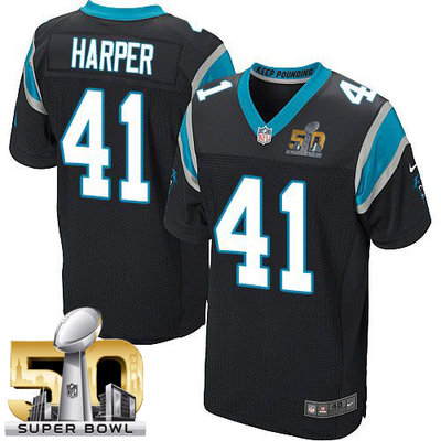 Nike Panthers #41 Roman Harper Black Team Color Super Bowl 50 Men's Stitched NFL Elite Jersey