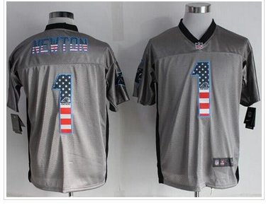 NEW New England Panthers #1 Cam Newton Grey NFL Elite USA Flag Fashion jersey