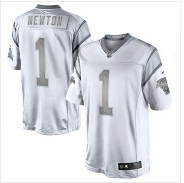 New Carolina Panthers #1 Cam Newton White Platinum Jersey