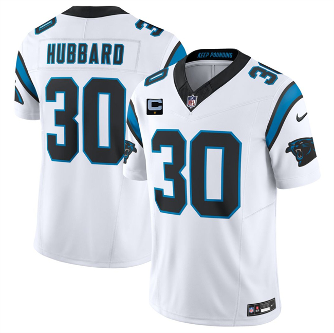 Men's Carolina Panthers #30 Chuba Hubbard White 2026 F.U.S.E. 1-Star C Patch Vapor Limited Stitched Football Jersey Men's Carolina Panthers #30 Chuba Hubbard White 2026 F.U.S.E. 1-Star C Patch Vapor Limited Stitched Football Jersey
