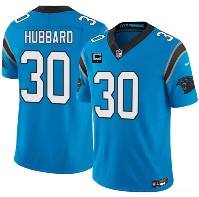 Men's Carolina Panthers #30 Chuba Hubbard Blue 2026 F.U.S.E. 1-Star C Patch Vapor Limited Stitched Football Jersey Men's Carolina Panthers #30 Chuba Hubbard Blue 2026 F.U.S.E. 1-Star C Patch Vapor Limited Stitched Football Jersey