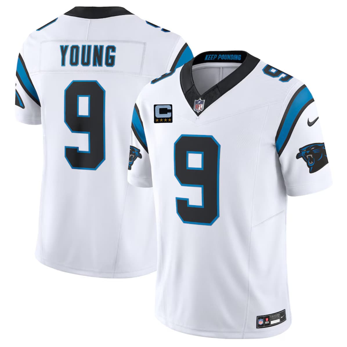 Men's Carolina Panthers #9 Bryce Young White 2026 F.U.S.E. 4-Star C Patch Vapor Limited Stitched Football Jersey