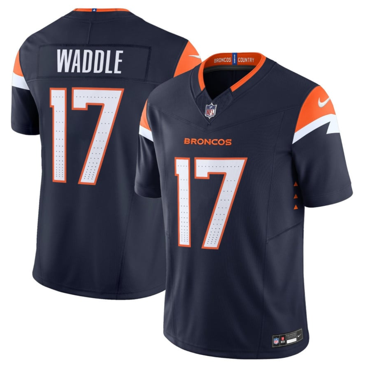 Men's Denver Broncos #17 Jaylen Waddle Navy 2026 F.U.S.E. Vapor Limited Stitched Football Jersey Men's Denver Broncos #17 Jaylen Waddle Navy 2026 F.U.S.E. Vapor Limited Stitched Football Jersey