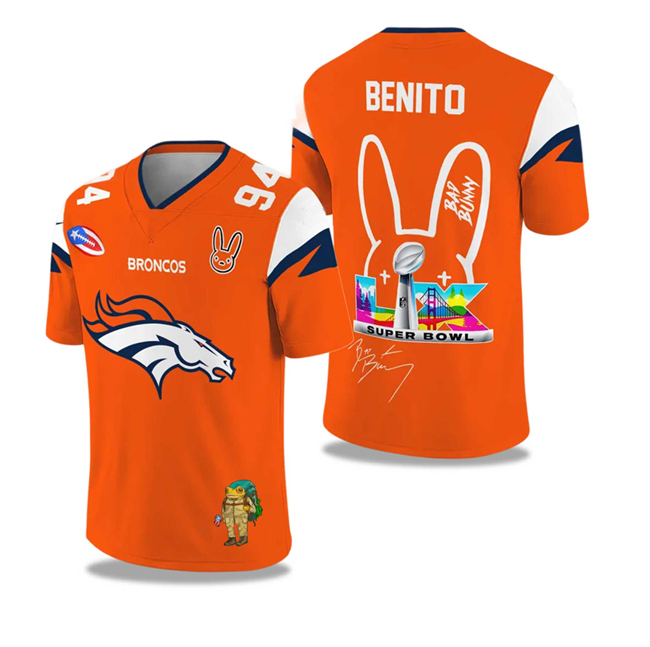 Men's Denver Broncos Orange 2025 2026 Bowl LX Print Jersey Men's Denver Broncos Orange 2025 2026 Bowl LX Print Jersey