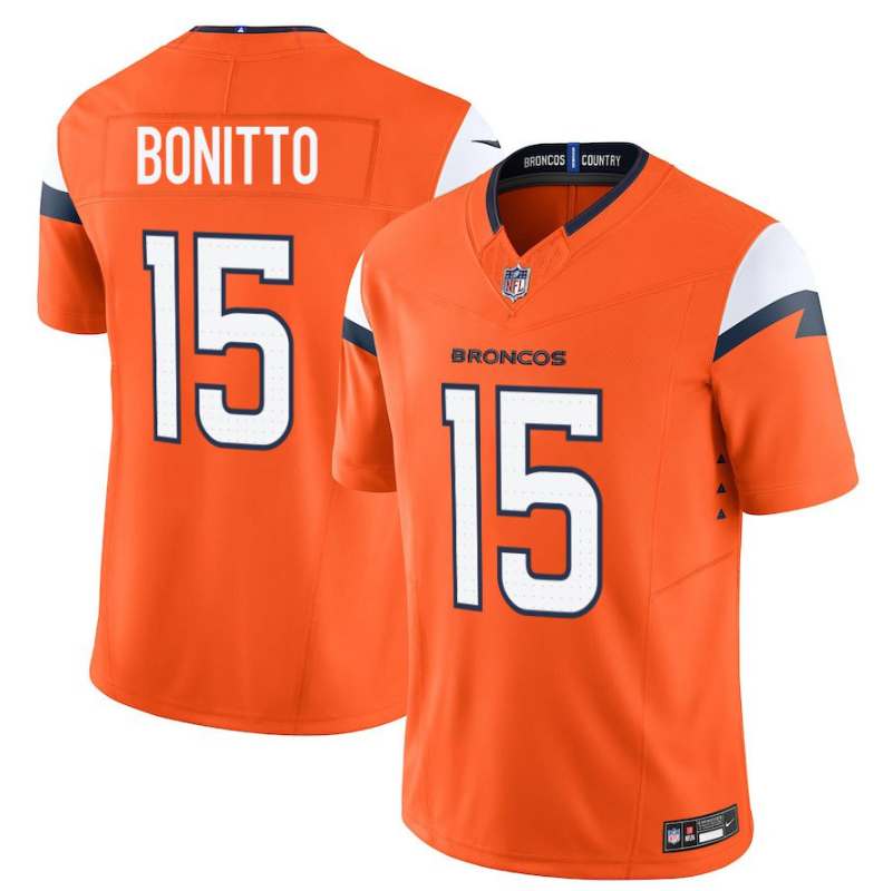Men's Denver Broncos #15 Nik Bonitto Orange 2025 Draft F.U.S.E. Vapor Limited Stitched Football Jersey Men's Denver Broncos #15 Nik Bonitto Orange 2025 Draft F.U.S.E. Vapor Limited Stitched Football Jersey