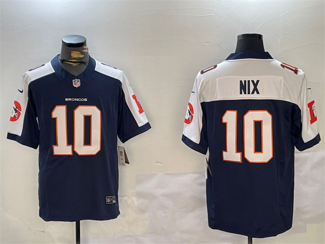 Men's Denver Broncos #10 Bo Nix Navy 2024 F.U.S.E. V2 Throwback Vapor Limited Alternate Stitched Football Jersey Men's Denver Broncos #10 Bo Nix Navy 2024 F.U.S.E. V2 Throwback Vapor Limited Alternate Stitched Football Jersey