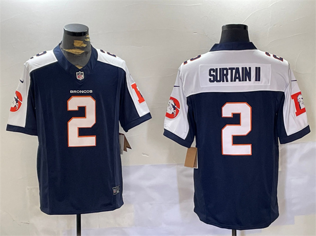 Men's Denver Broncos #2 Patrick Surtain II Navy 2024 F.U.S.E. V2 Throwback Vapor Limited Alternate Stitched Football Jersey Men's Denver Broncos #2 Patrick Surtain II Navy 2024 F.U.S.E. V2 Throwback Vapor Limited Alternate Stitched Football Jersey