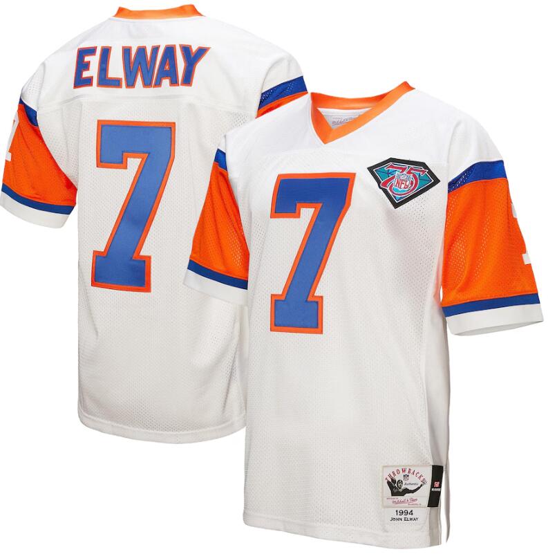 Men's Denver Broncos #7 John Elway 1994 Mitchell & Ness White Throwback Retired Stitched Football Jersey Men's Denver Broncos #7 John Elway 1994 Mitchell & Ness White Throwback Retired Stitched Football Jersey