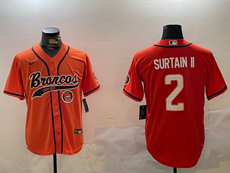Men's Denver Broncos #2 Pat Surtain II Orange Cool Base Stitched Baseball Jersey 1 Men's Denver Broncos #2 Pat Surtain II Orange Cool Base Stitched Baseball Jersey 1