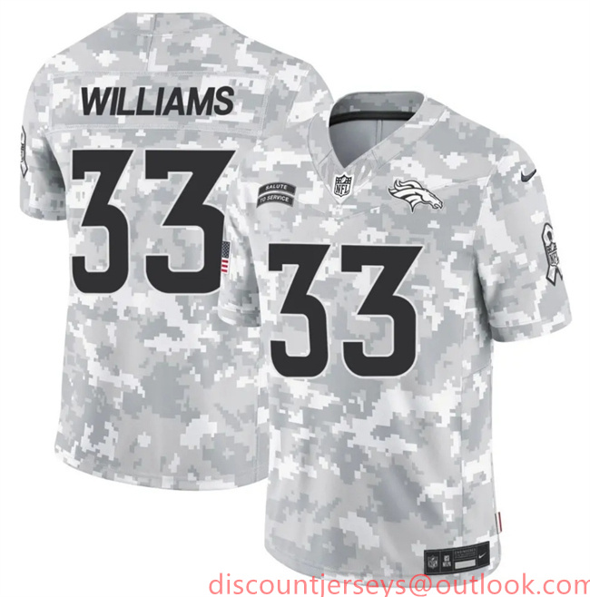 Men's Denver Broncos #33 Javonte Williams 2024 F.U.S.E Arctic Camo Salute To Service Limited Stitched Football Jersey Men's Denver Broncos #33 Javonte Williams 2024 F.U.S.E Arctic Camo Salute To Service Limited Stitched Football Jersey