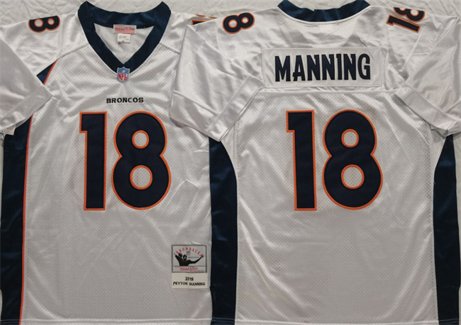 Men's Denver Broncos #18 Peyton Manning White Throwback Stitched Jersey Men's Denver Broncos #18 Peyton Manning White Throwback Stitched Jersey