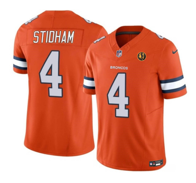 Men's Denver Broncos #4 Jarrett Stidham Orange 2023 F.U.S.E. With John Madden Patch Vapor Limited Stitched Football Jersey Men's Denver Broncos #4 Jarrett Stidham Orange 2023 F.U.S.E. With John Madden Patch Vapor Limited Stitched Football Jersey