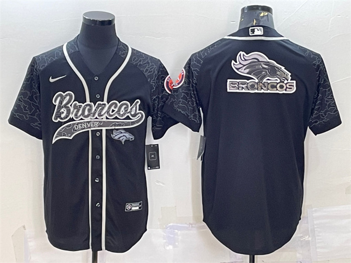 Men's Denver Broncos Black Reflective Team Big Logo With Patch Cool Base Stitched Baseball Jersey Men's Denver Broncos Black Reflective Team Big Logo With Patch Cool Base Stitched Baseball Jersey