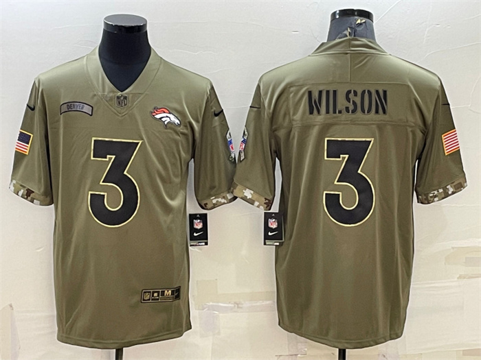 Men's Denver Broncos #3 Russell Wilson Olive 2022 Salute To Service Limited Stitched Jersey Men's Denver Broncos #3 Russell Wilson Olive 2022 Salute To Service Limited Stitched Jersey