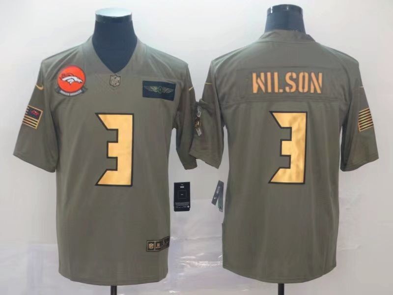 Men's Denver Broncos #3 Russell Wilson Olive Gold Salute To Service Limited Stitched Jersey Men's Denver Broncos #3 Russell Wilson Olive Gold Salute To Service Limited Stitched Jersey