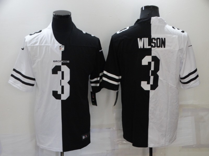 Men's Denver Broncos #3 Russell Wilson White Black Split Stitched Jersey Men's Denver Broncos #3 Russell Wilson White Black Split Stitched Jersey