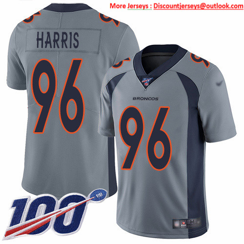 Nike Broncos #96 Shelby Harris Gray Men's Stitched NFL Limited Inverted Legend 100th Season Jersey Nike Broncos #96 Shelby Harris Gray Men's Stitched NFL Limited Inverted Legend 100th Season Jersey