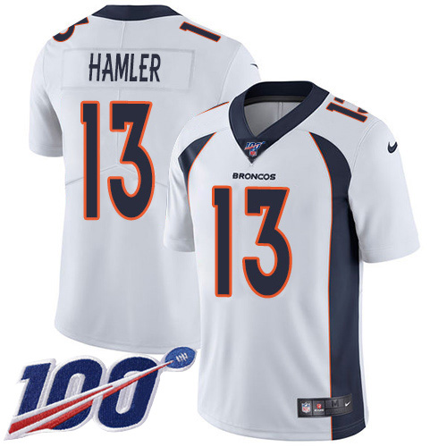 Nike Broncos #13 KJ Hamler White Men's Stitched NFL 100th Season Vapor Untouchable Limited Jersey Nike Broncos #13 KJ Hamler White Men's Stitched NFL 100th Season Vapor Untouchable Limited Jersey