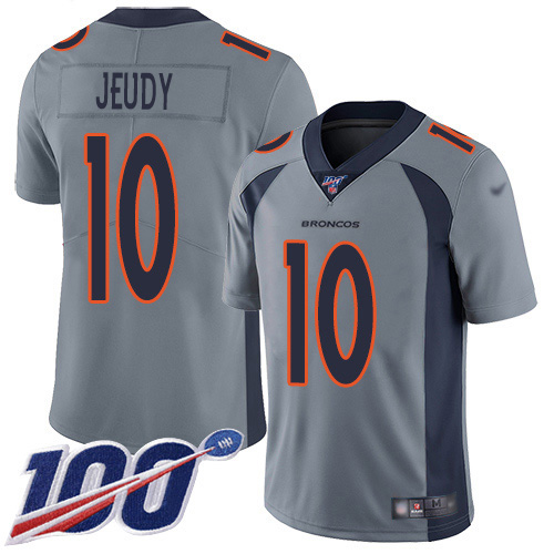 Nike Broncos #10 Jerry Jeudy Gray Men's Stitched NFL Limited Inverted Legend 100th Season Jersey Nike Broncos #10 Jerry Jeudy Gray Men's Stitched NFL Limited Inverted Legend 100th Season Jersey