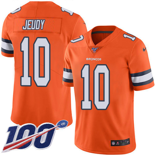 Nike Broncos #10 Jerry Jeudy Orange Men's Stitched NFL Limited Rush 100th Season Jersey Nike Broncos #10 Jerry Jeudy Orange Men's Stitched NFL Limited Rush 100th Season Jersey