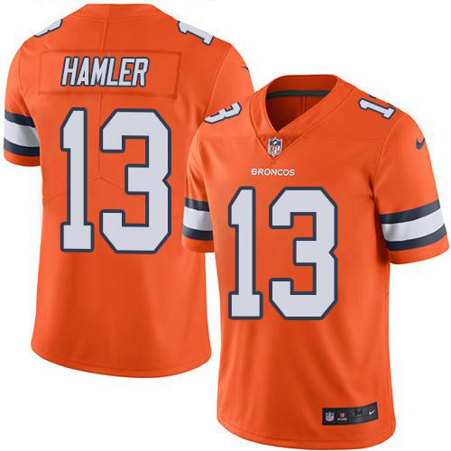 Nike Broncos #13 KJ Hamler Orange Men's Stitched NFL Limited Rush Jersey Nike Broncos #13 KJ Hamler Orange Men's Stitched NFL Limited Rush Jersey
