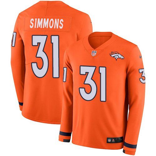 Nike Broncos #31 Justin Simmons Orange Team Color Men's Stitched NFL Limited Therma Long Sleeve Jersey Nike Broncos #31 Justin Simmons Orange Team Color Men's Stitched NFL Limited Therma Long Sleeve Jersey