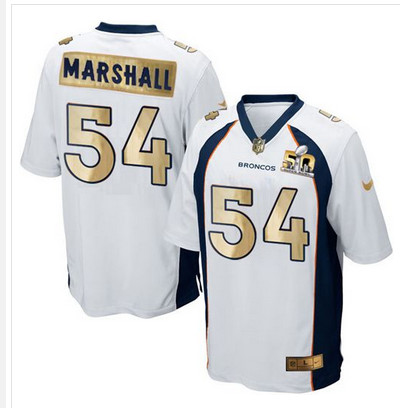 Nike Broncos #54 Brandon Marshall White Men's Stitched NFL Game Super Bowl 50 Collection Jersey Nike Broncos #54 Brandon Marshall White Men's Stitched NFL Game Super Bowl 50 Collection Jersey