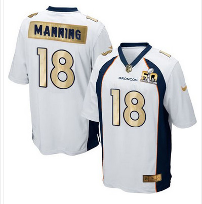 Nike Broncos #18 Peyton Manning White Men's Stitched NFL Game Super Bowl 50 Collection Jersey Nike Broncos #18 Peyton Manning White Men's Stitched NFL Game Super Bowl 50 Collection Jersey