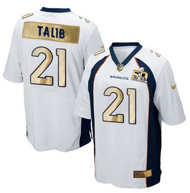 Nike Broncos #21 Aqib Talib White Men's Stitched NFL Game Super Bowl 50 Collection Jersey Nike Broncos #21 Aqib Talib White Men's Stitched NFL Game Super Bowl 50 Collection Jersey