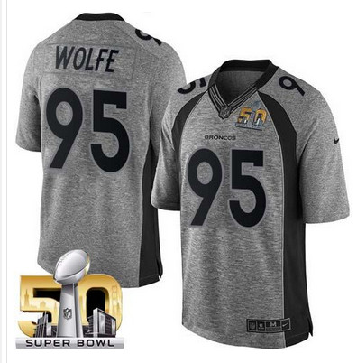Nike Broncos #95 Derek Wolfe Gray Super Bowl 50 Men's Stitched NFL Limited Gridiron Gray Jersey Nike Broncos #95 Derek Wolfe Gray Super Bowl 50 Men's Stitched NFL Limited Gridiron Gray Jersey