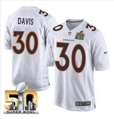 Nike Broncos #30 Terrell Davis White Super Bowl 50 Men's Stitched NFL Game Event Jersey Nike Broncos #30 Terrell Davis White Super Bowl 50 Men's Stitched NFL Game Event Jersey