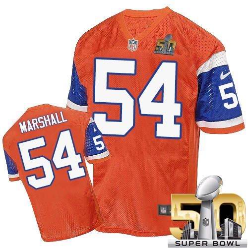 Nike Broncos #54 Brandon Marshall Orange Throwback Super Bowl 50 Men's Stitched NFL Elite Jersey Nike Broncos #54 Brandon Marshall Orange Throwback Super Bowl 50 Men's Stitched NFL Elite Jersey