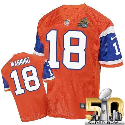 Nike Broncos #18 Peyton Manning Orange Throwback Super Bowl 50 Men's Stitched NFL Elite Jersey Nike Broncos #18 Peyton Manning Orange Throwback Super Bowl 50 Men's Stitched NFL Elite Jersey